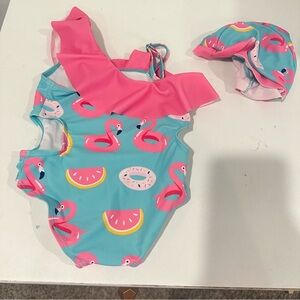 SHEIN Kids Swim One Piece - Pink and Blue Flamingo Design
